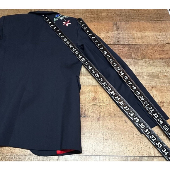 Zara Woman Blazer Womens Medium Blue Embroidered Floral Single Button Jacket - Picture 3 of 9